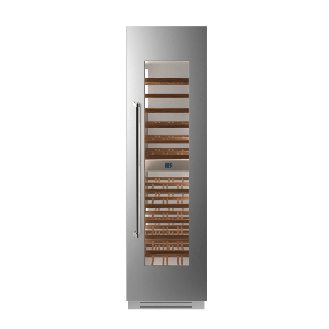 Adega Bertazzoni Inox 80 garrafas com design elegante e portas de vidro, ideal para armazenar vinhos finos.
